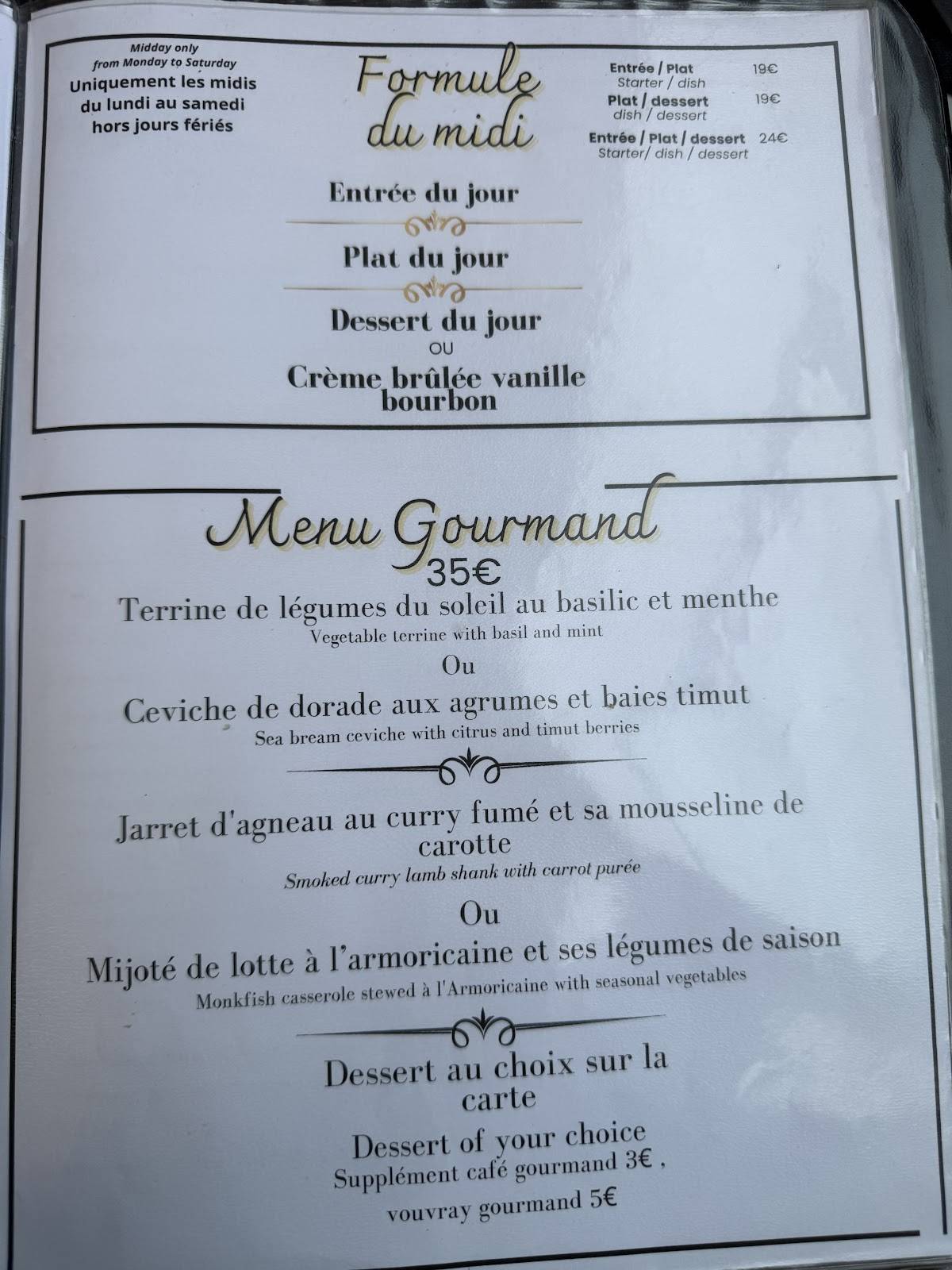 Menu de LA TERRASSE