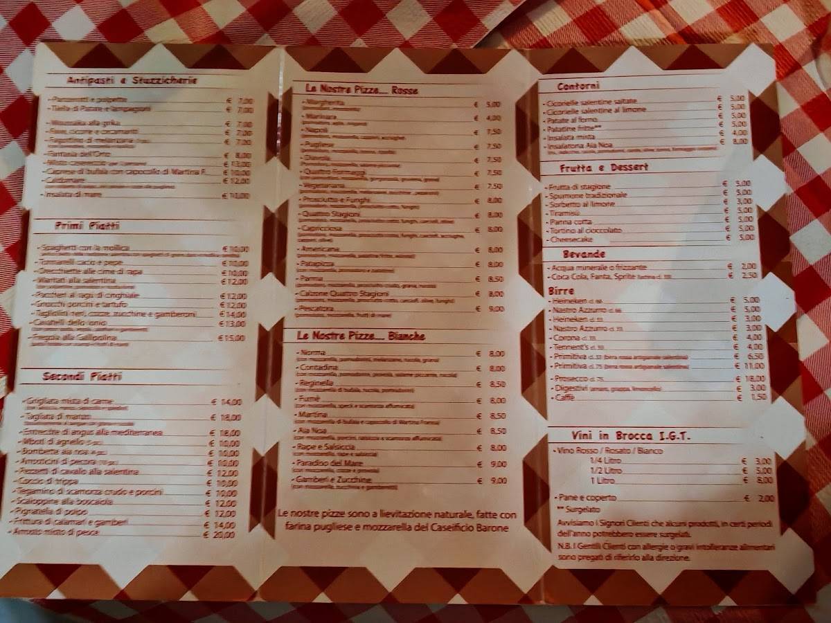 Menu di L'Aia Noa 