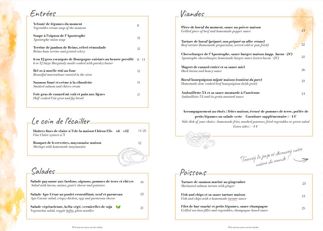 Menu de L'Apostrophe