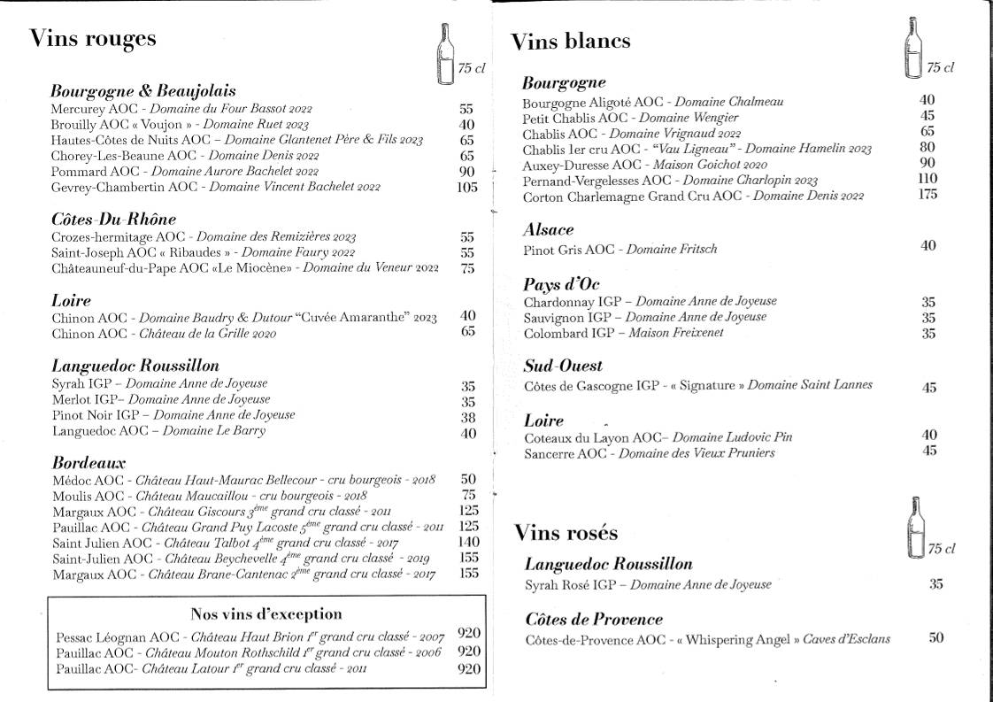 Menu de L'Apostrophe