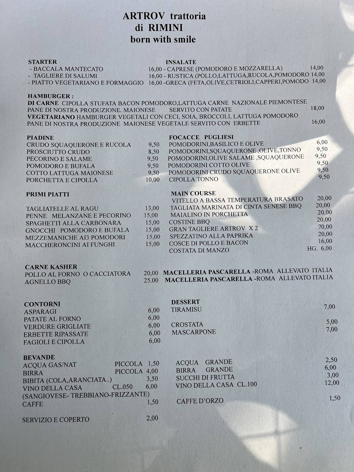 Menu di L'Artrov Bar Trattoria 