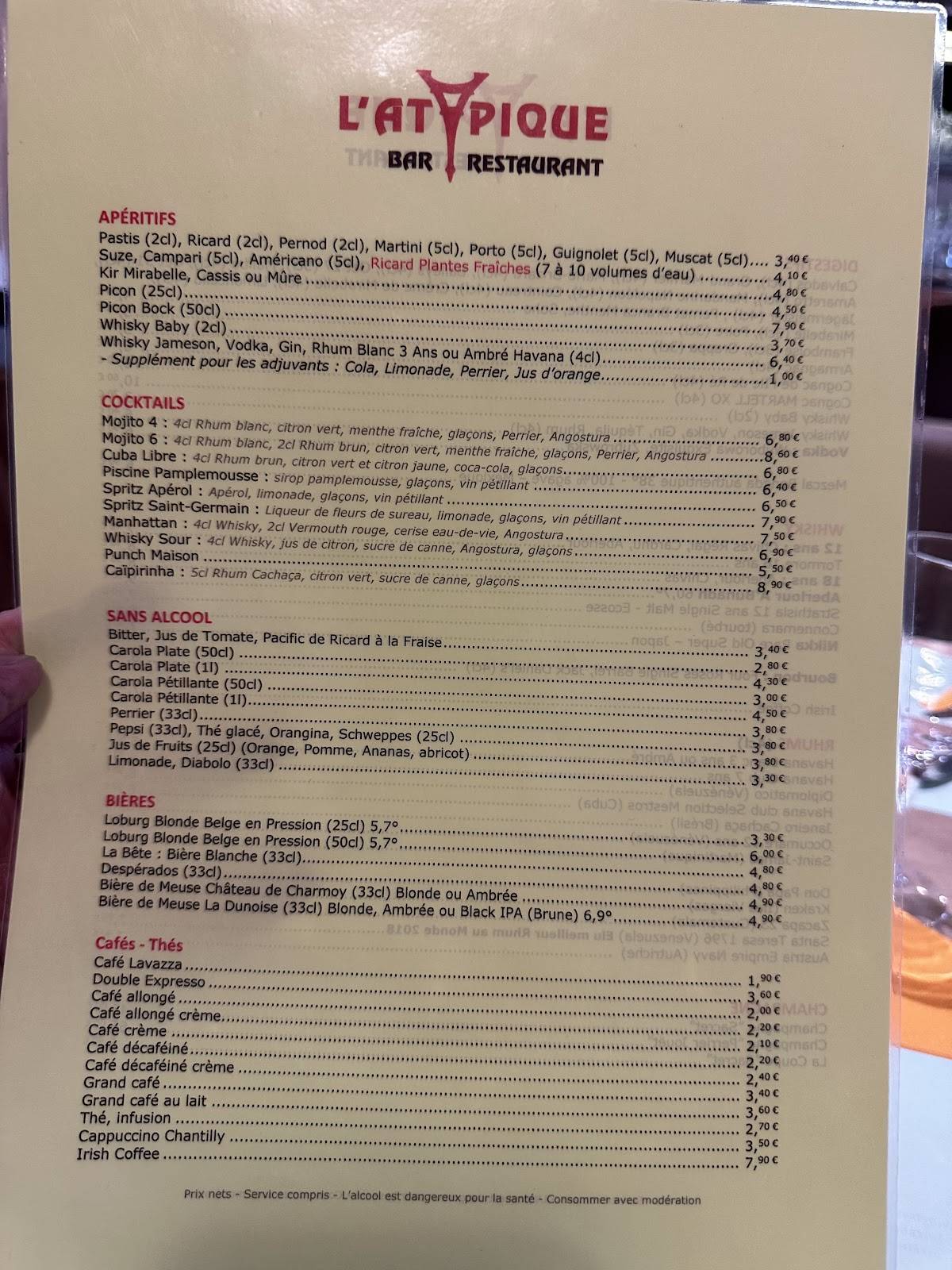 Menu de L'Atypique