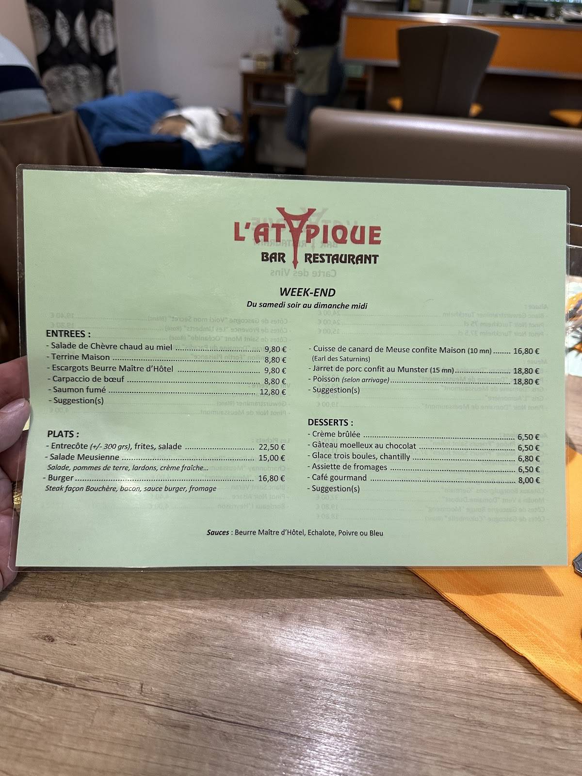 Menu de L'Atypique