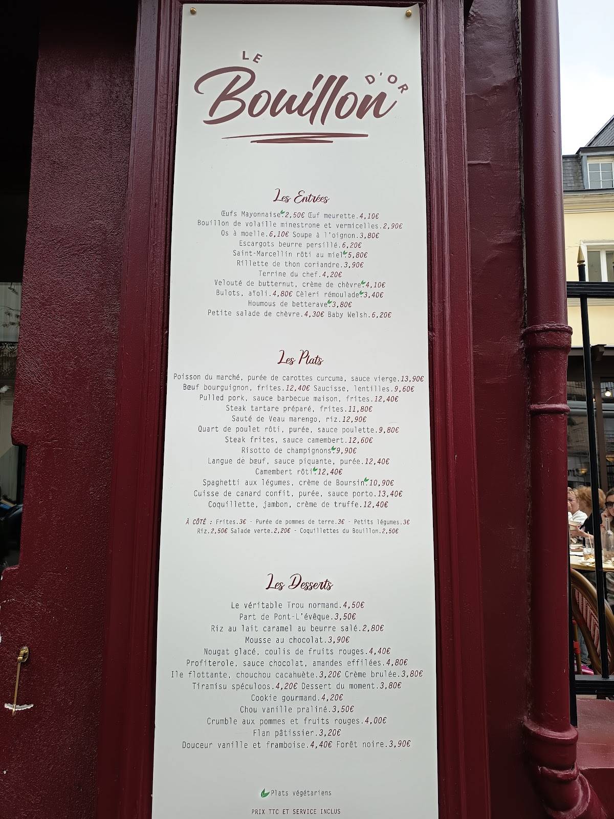 Menu de Le Bouillon d'Or