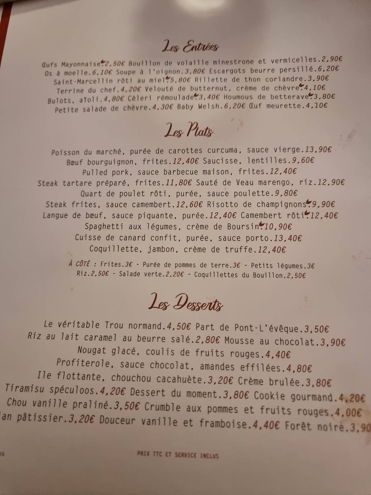 Menu de Le Bouillon d'Or