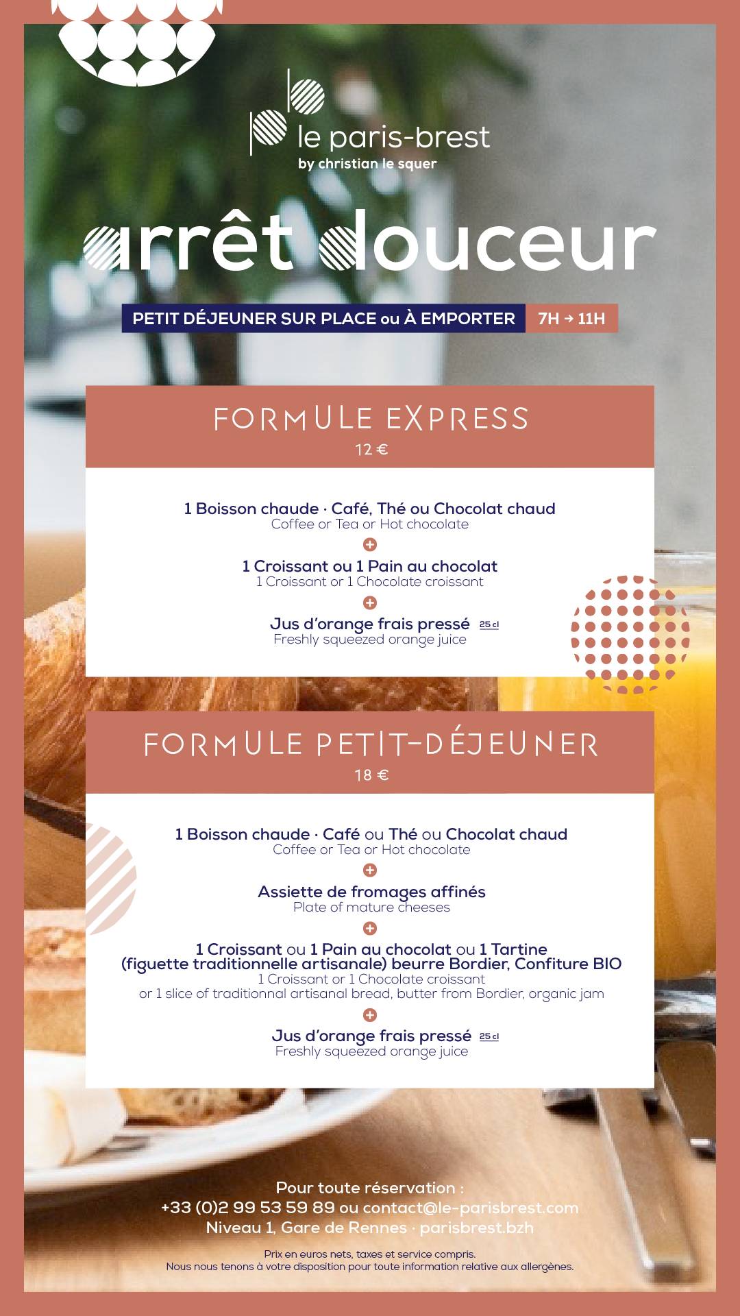 Menu de Le Paris-Brest Restaurant