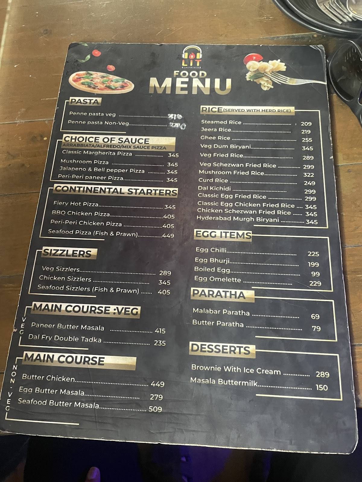 LIT Gastropub Bangalore menu