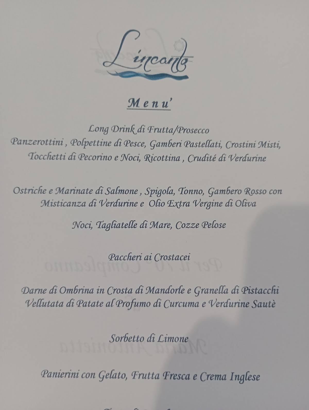 Menu di L'Incanto 