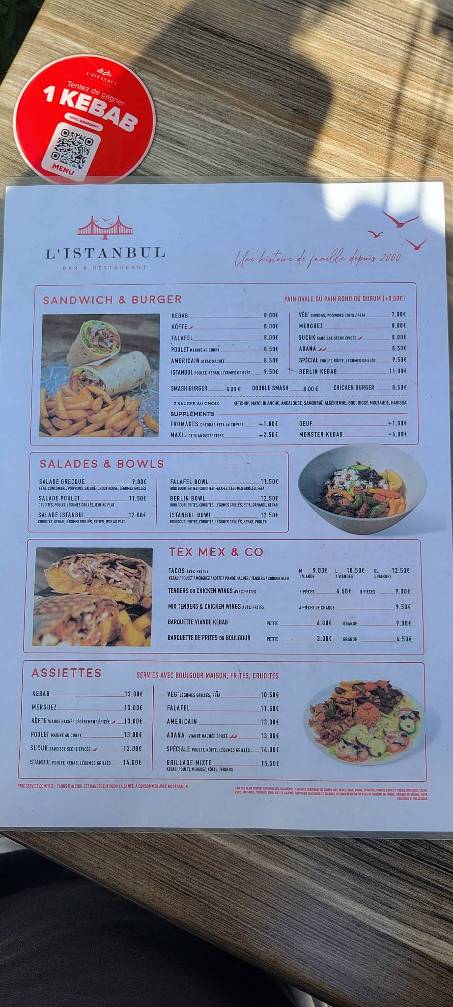 Menu de L'Istanbul