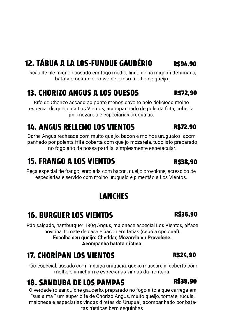 LOS VIENTOS cardápio