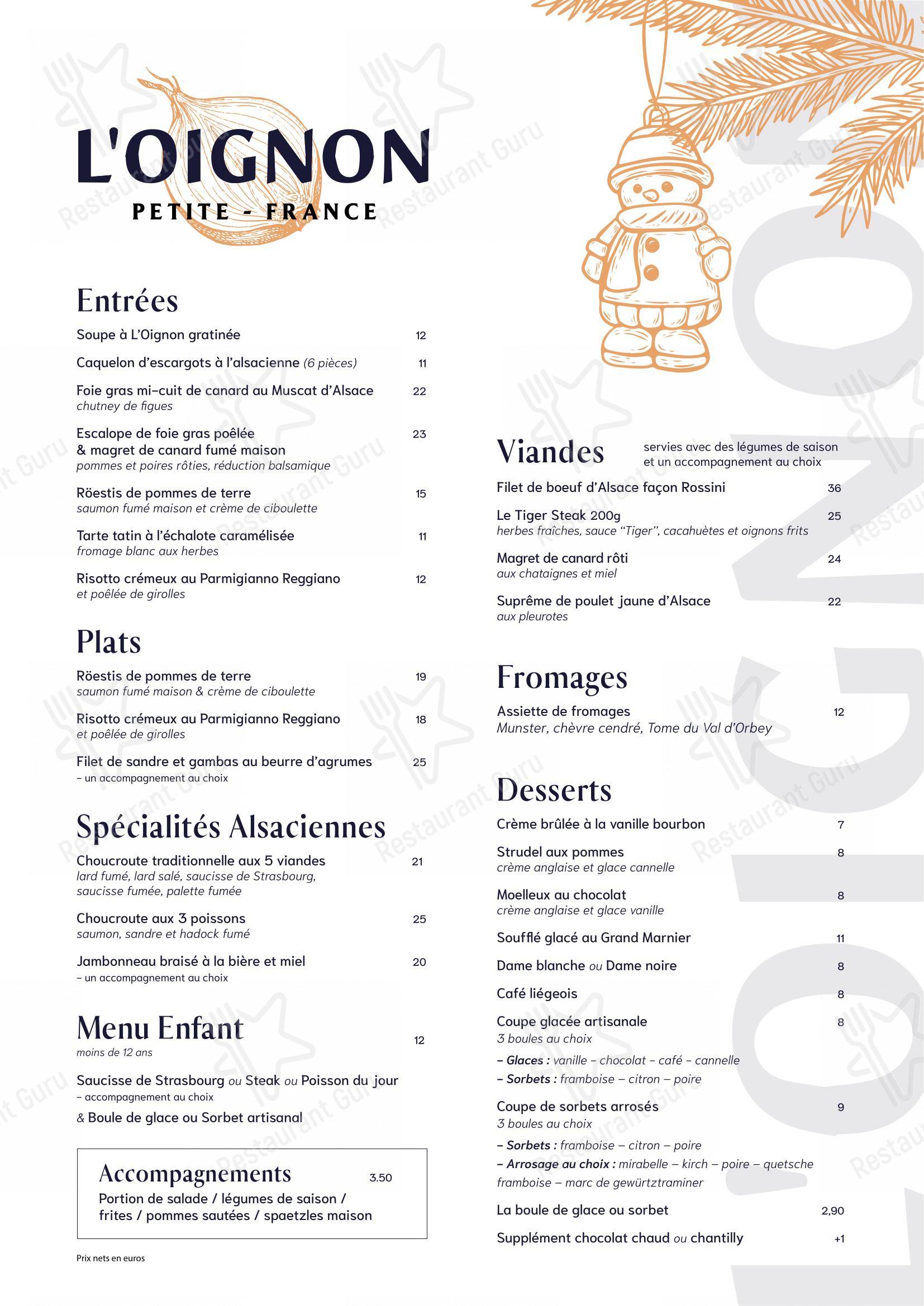 Menu pour L'Oignon - Menu bar