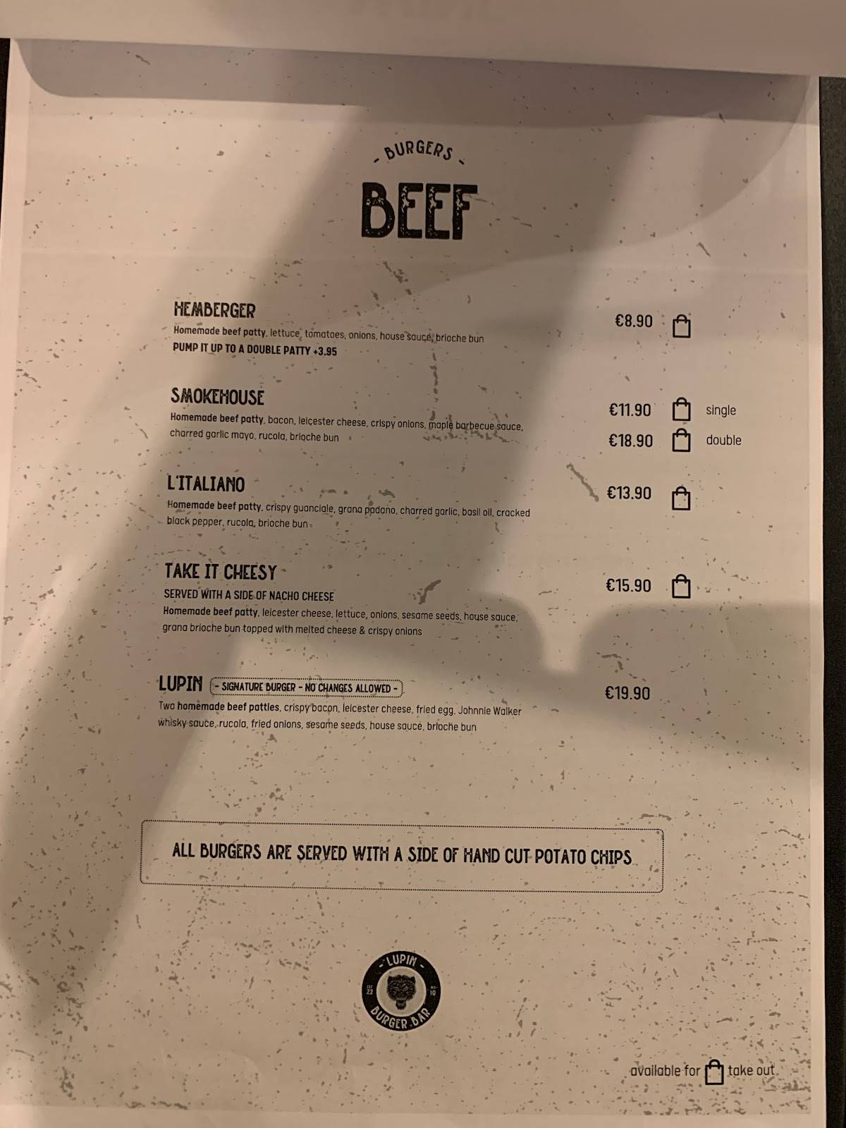Menu at LUPIN Burger Bar & Pizza, HazZebbug