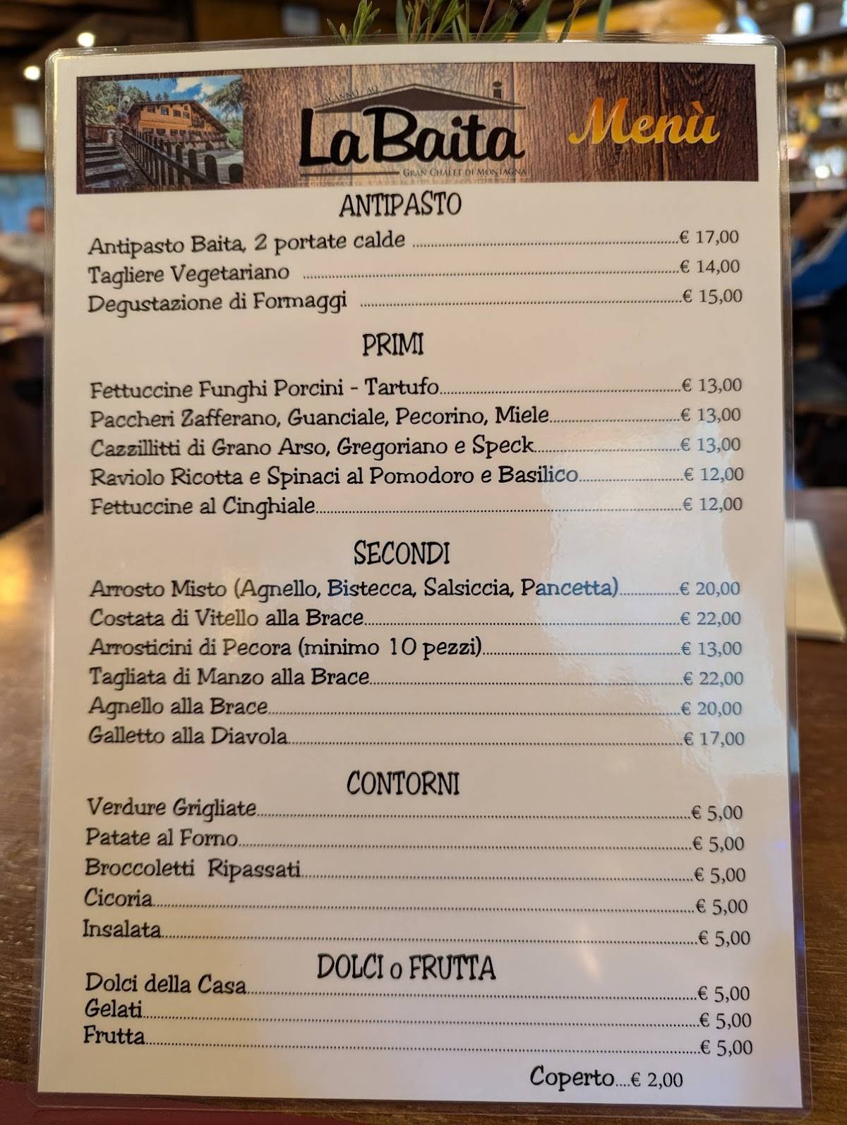 Menu di La Baita 