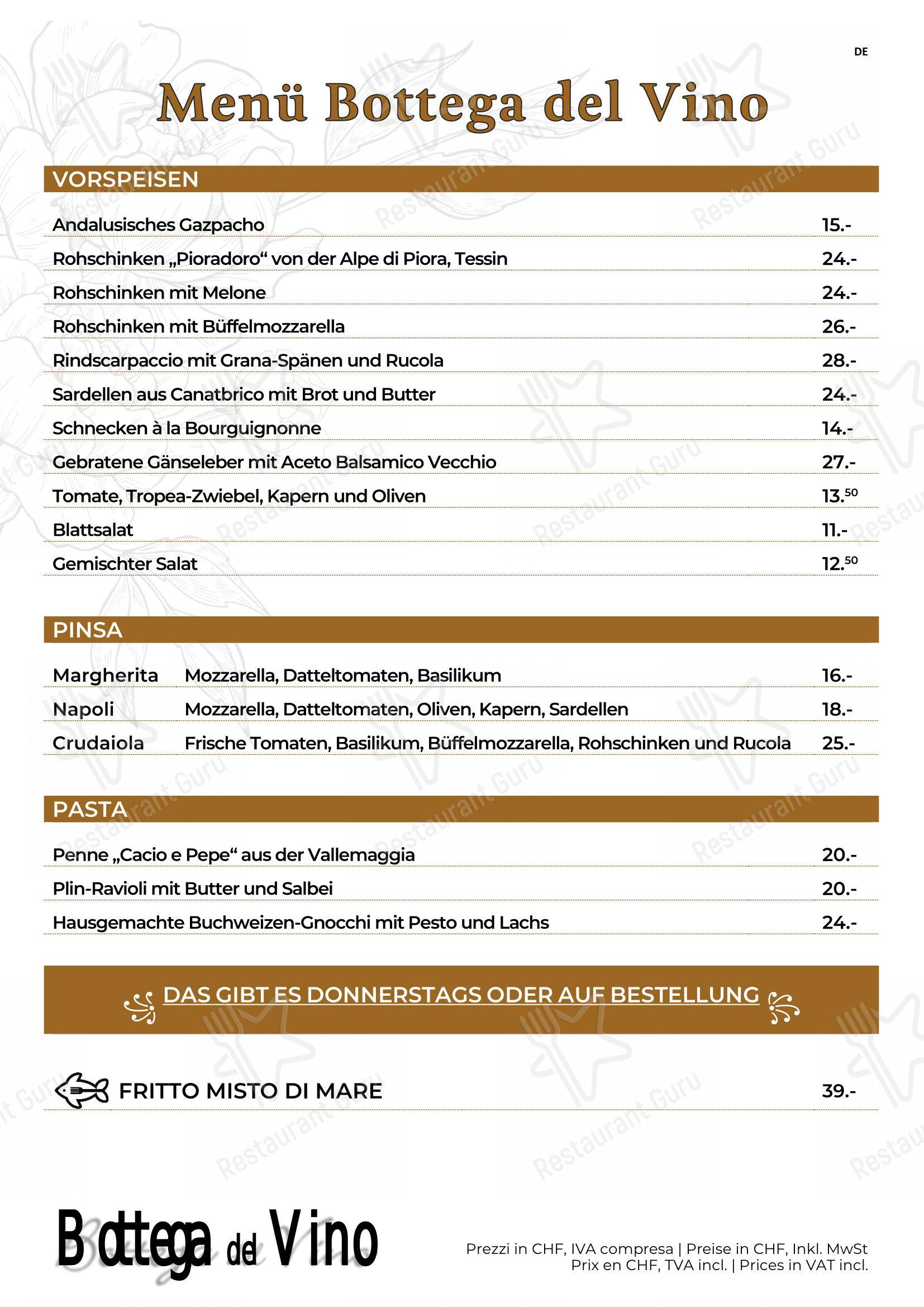 La Bottega del Vino in Locarno - 菜单