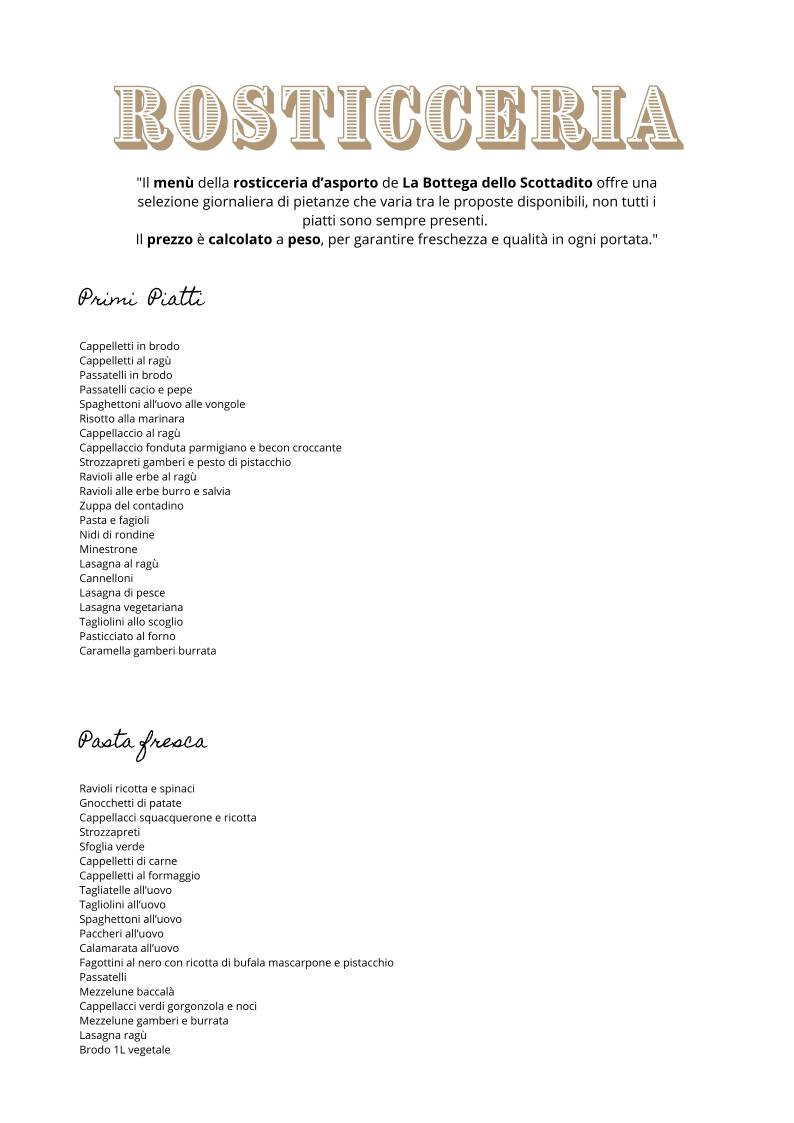 Menu di La Bottega dello Scottadito 