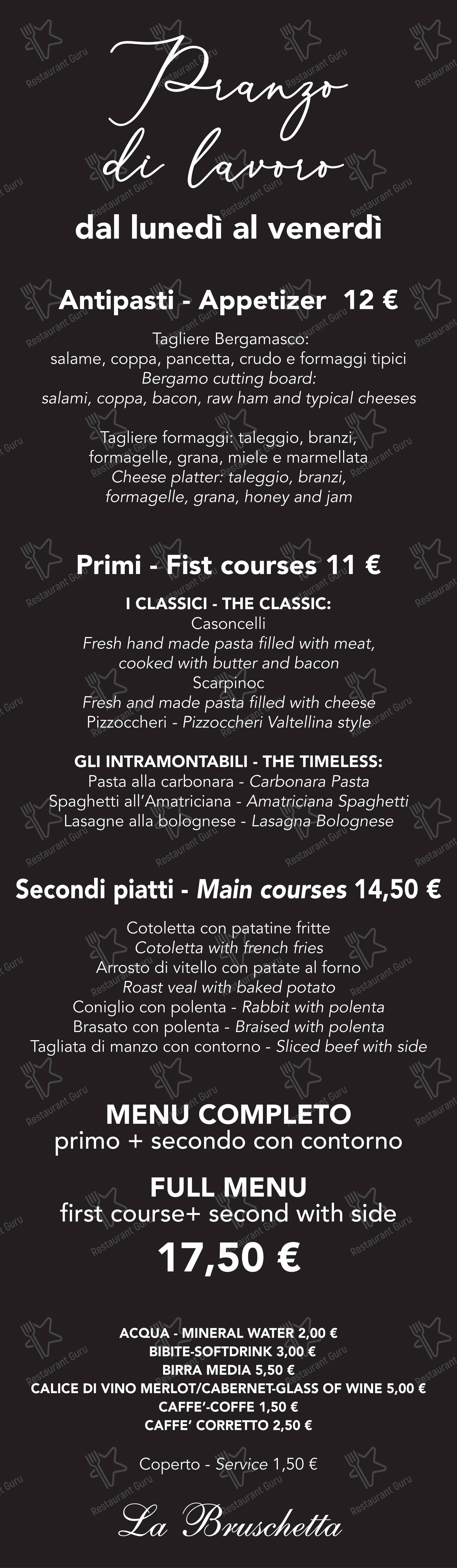 La Bruschetta in Bergamo - Menu bar