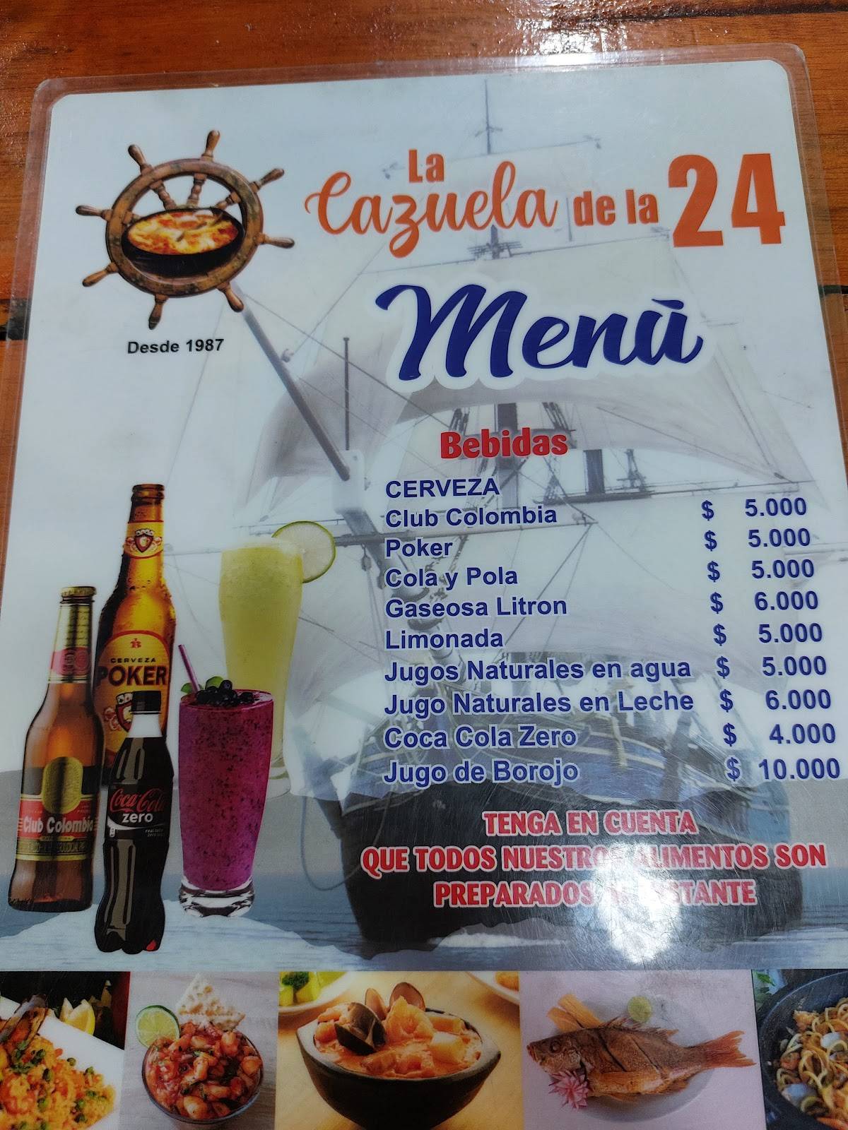 Carta del restaurante La Cazuela del La 24 Bogotá