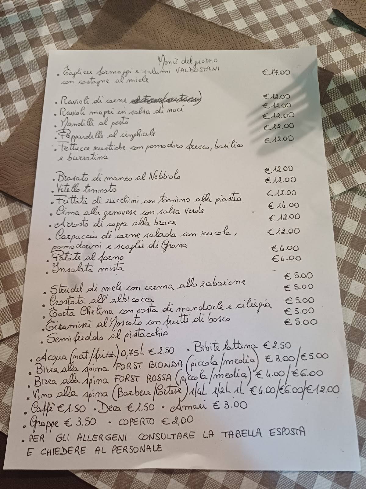 Menu di La Chelina 
