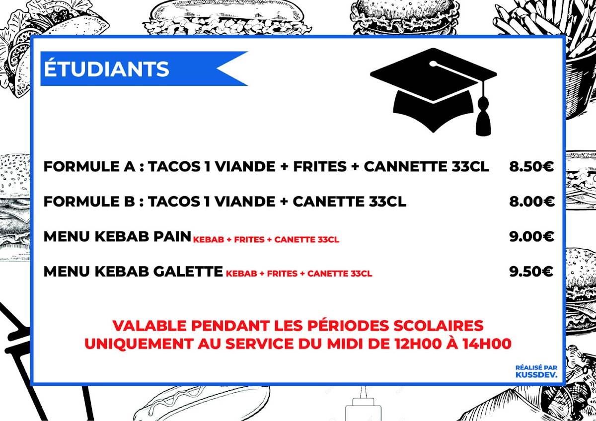 Menu de La Cour Neuve - Kebab, Tacos, Hamburger