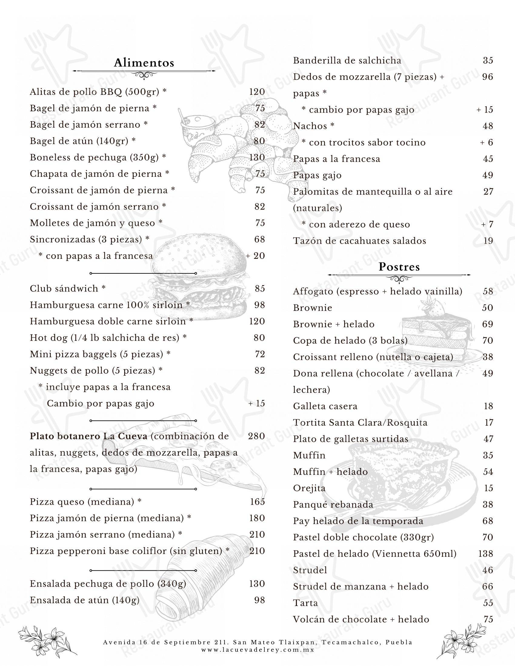 Carta de La Cueva del Rey Café-Galería, San Mateo Tlaixpan