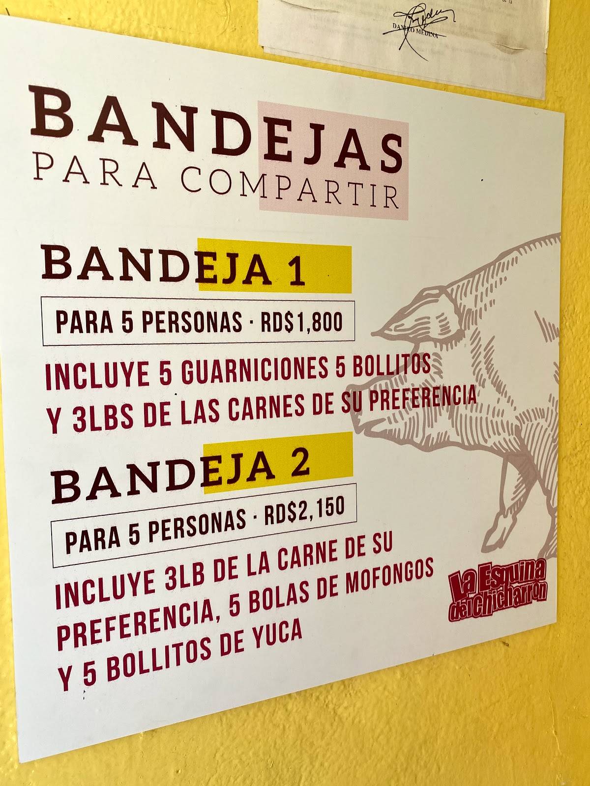 Carta del restaurante La Esquina del Chicharrón, Santo Domingo