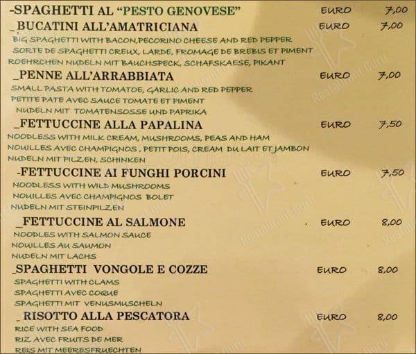 Menu de La Famigliola