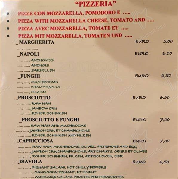 Menu de La Famigliola