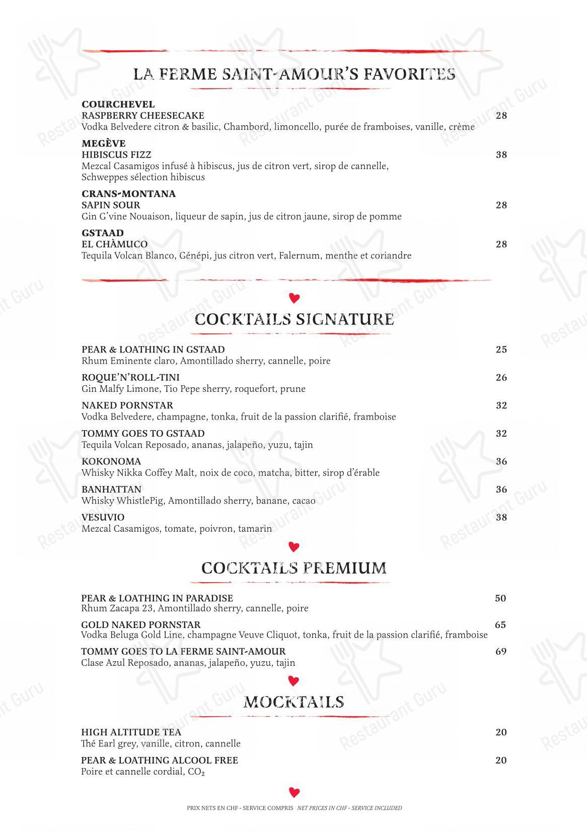 Menu bar per La Ferme Saint-Amour Gstaad in Saanen