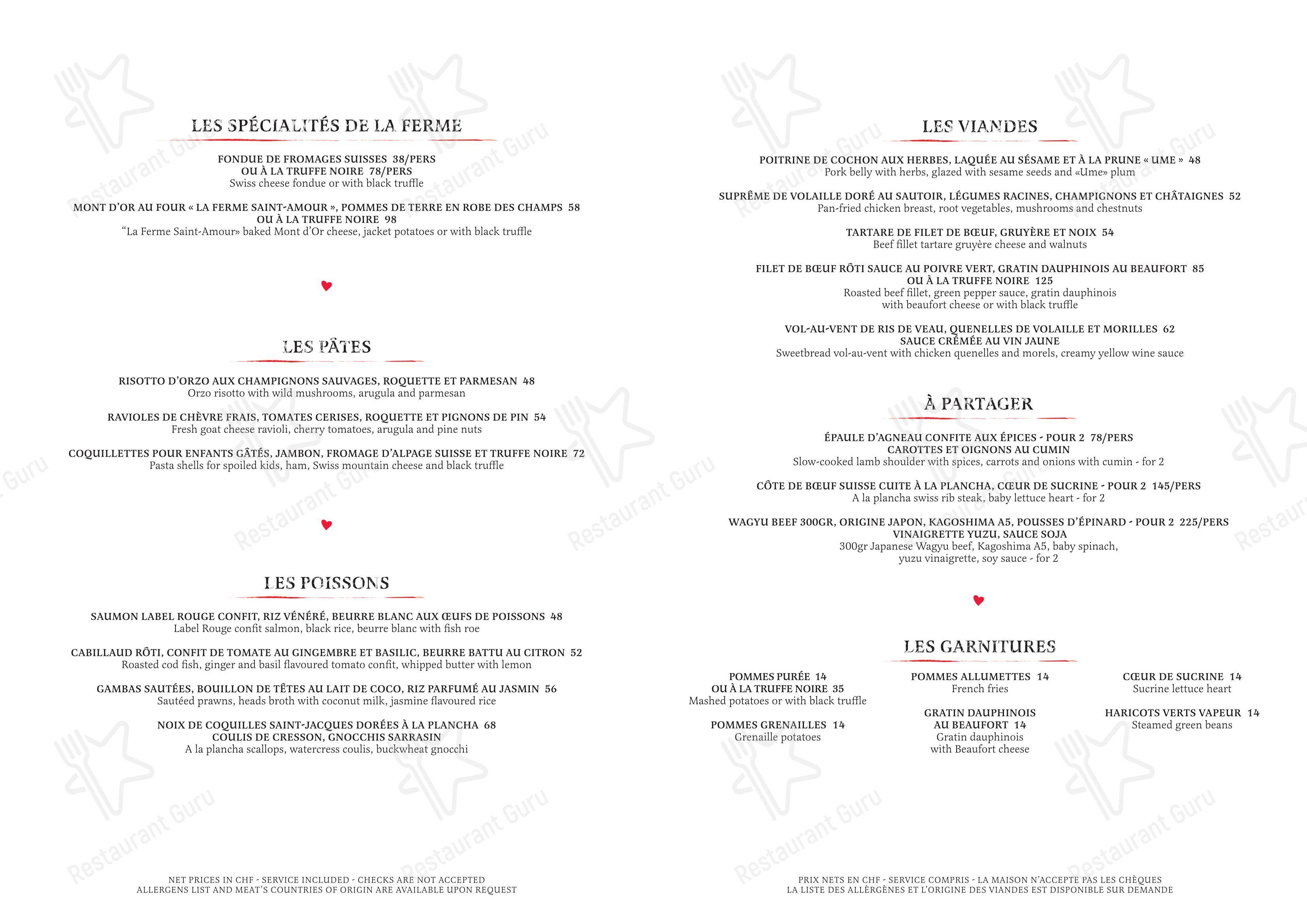 La Ferme Saint-Amour Gstaad in Saanen - Menu