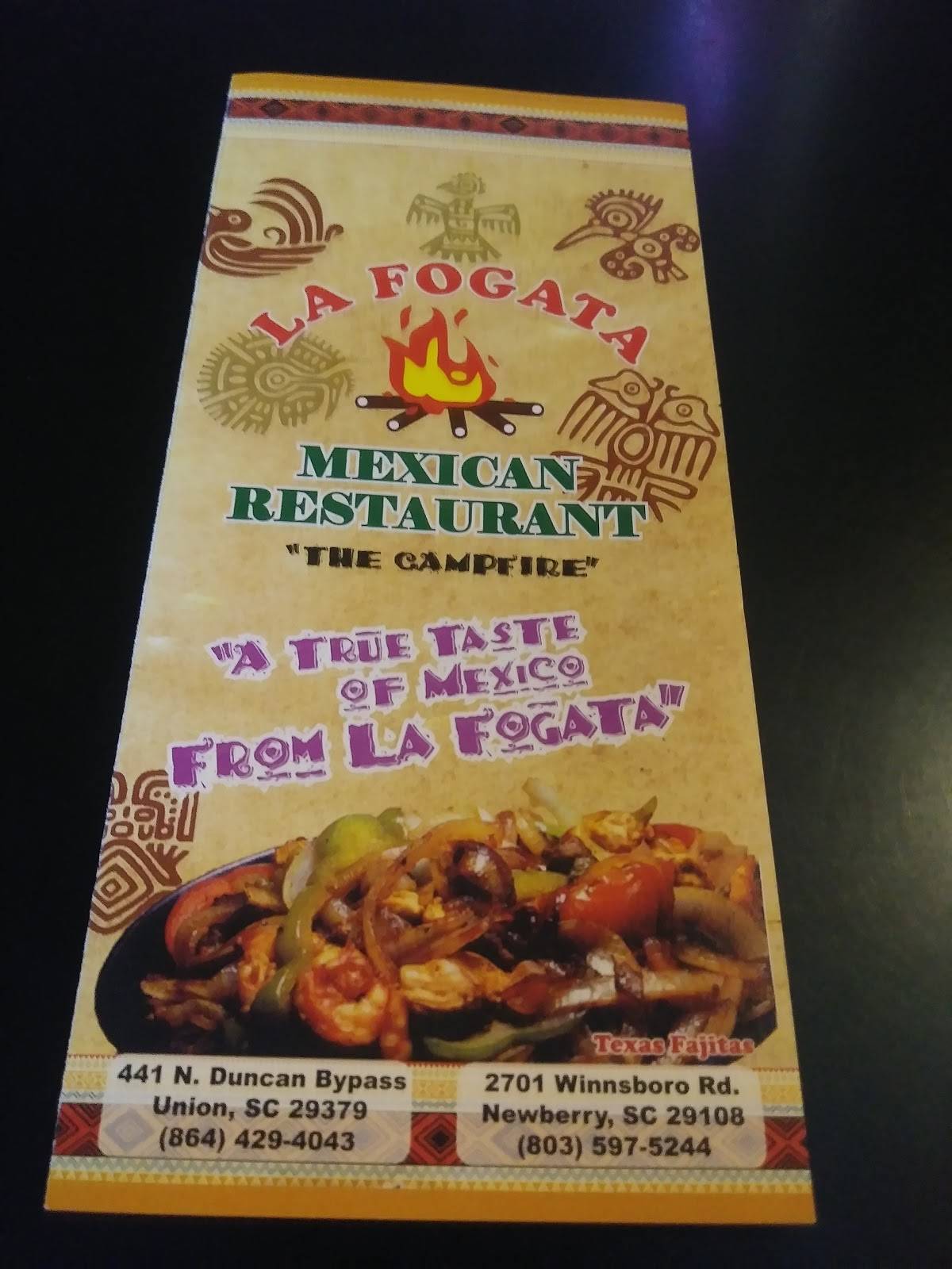 Menu at La Fogata Mexican Restaurant, Union