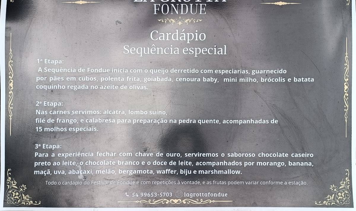 Lá Grotta Fondue cardápio