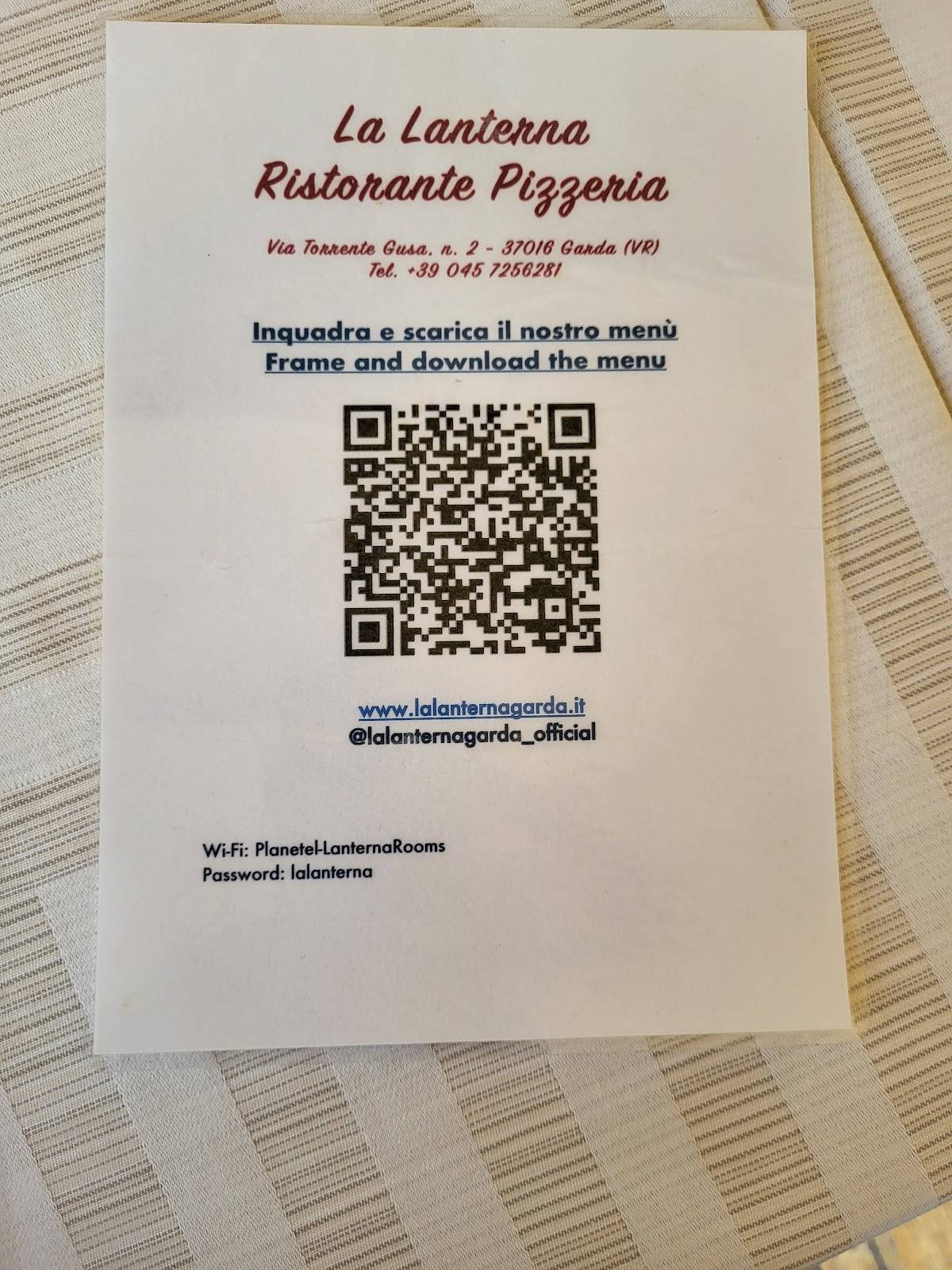 Menu da Ristorante La Lanterna, Garda