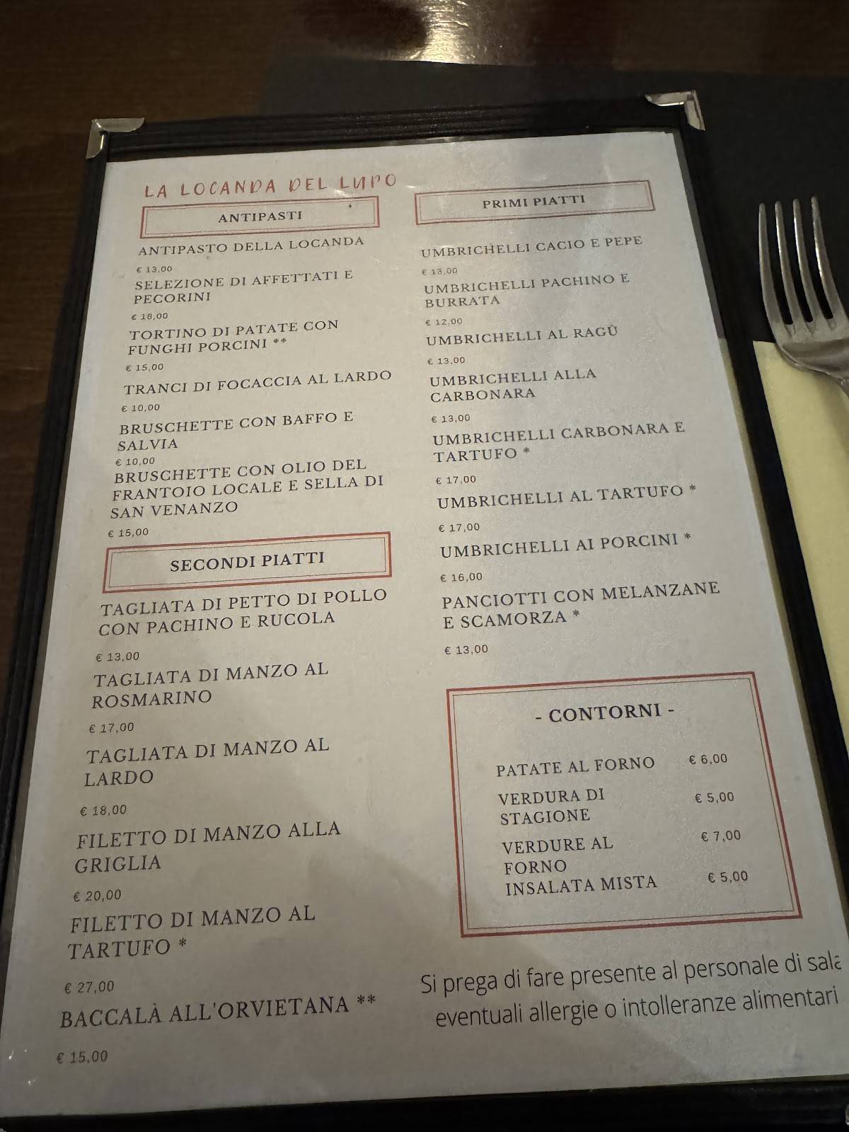 Menu di Locanda del Lupo 