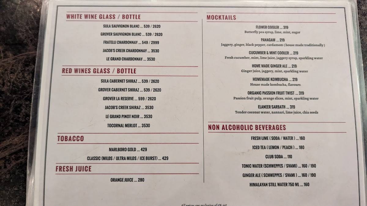 La Maison Rose menu