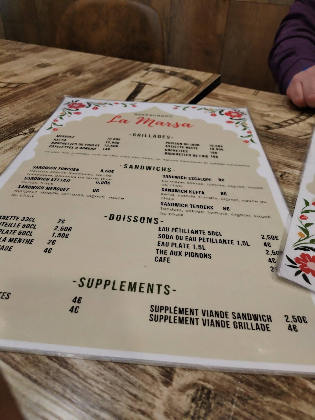 Menu de La Marsa