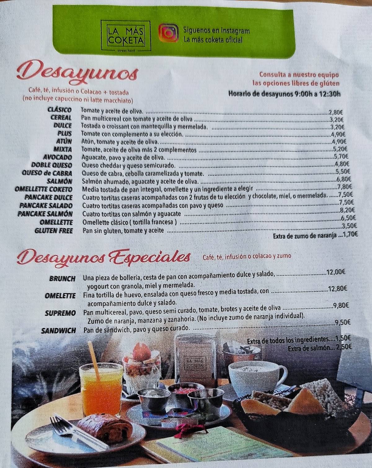 Carta de cafetería La Más Coketa, Alicante