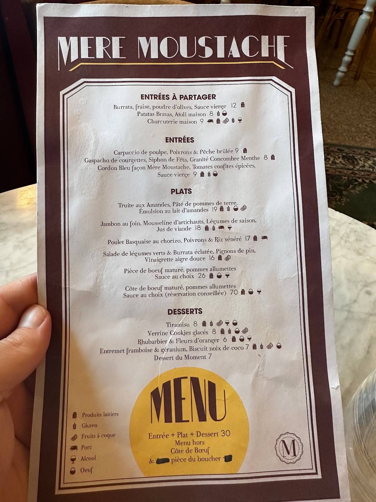 Menu au La Mère Moustache restaurant, ClermontFerrand