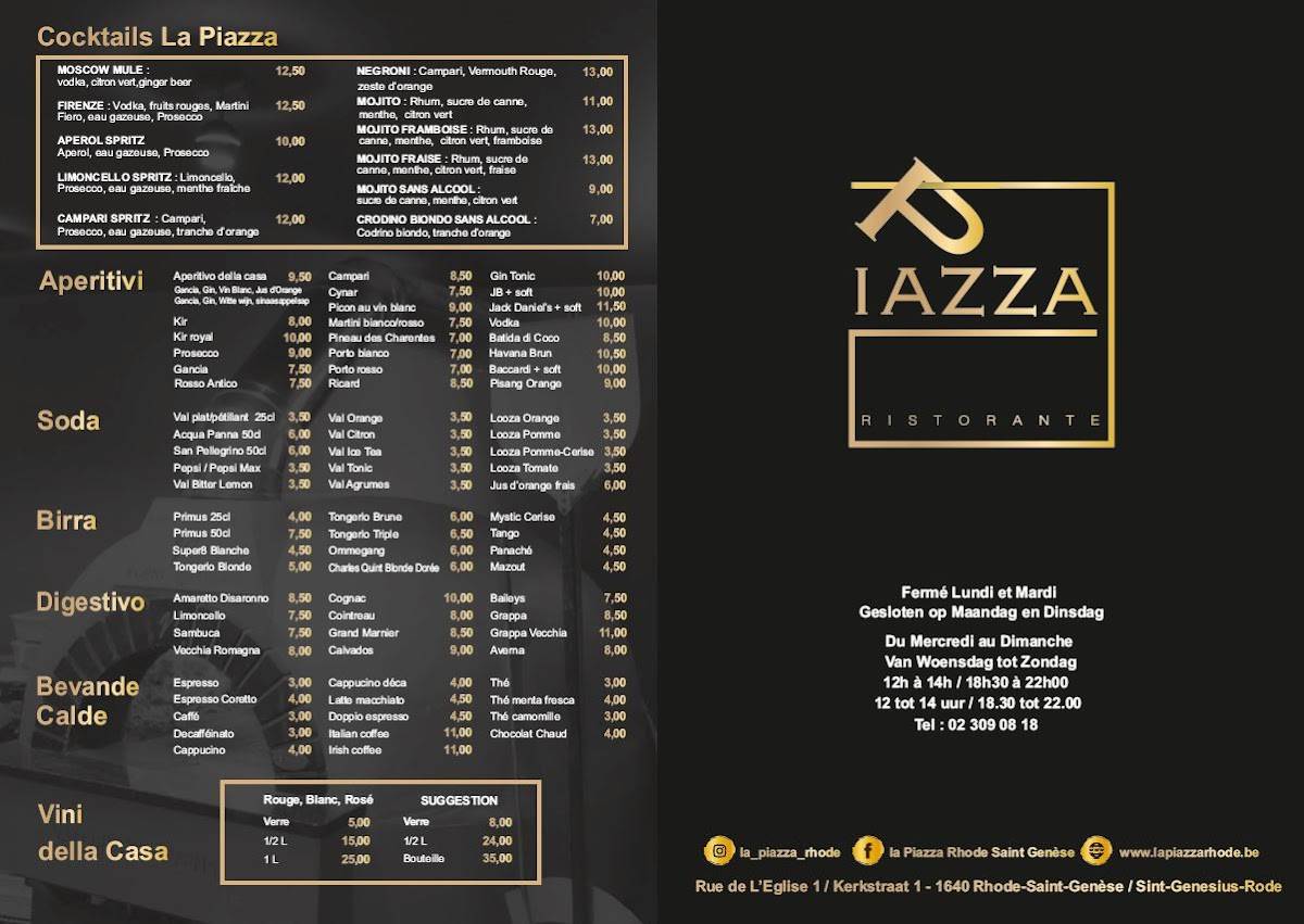 Menu de La Piazza Rhode