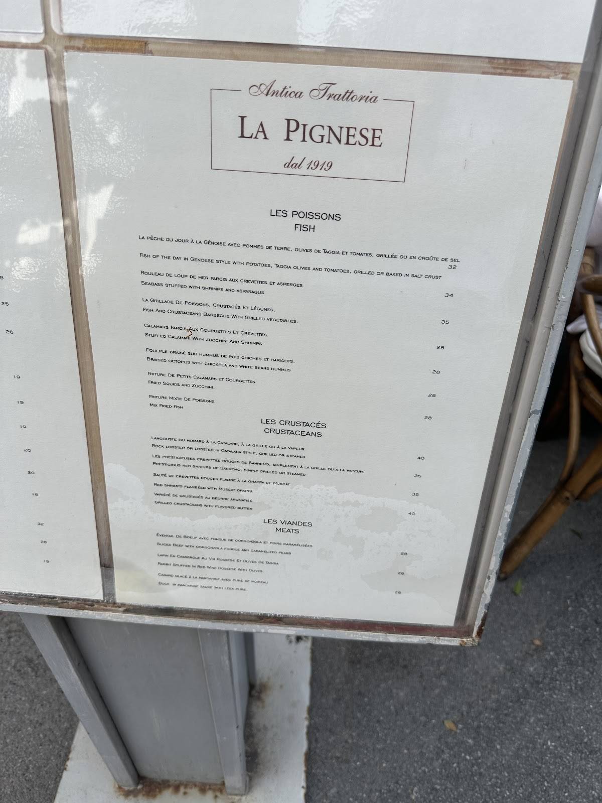 Menu di La Pignese 