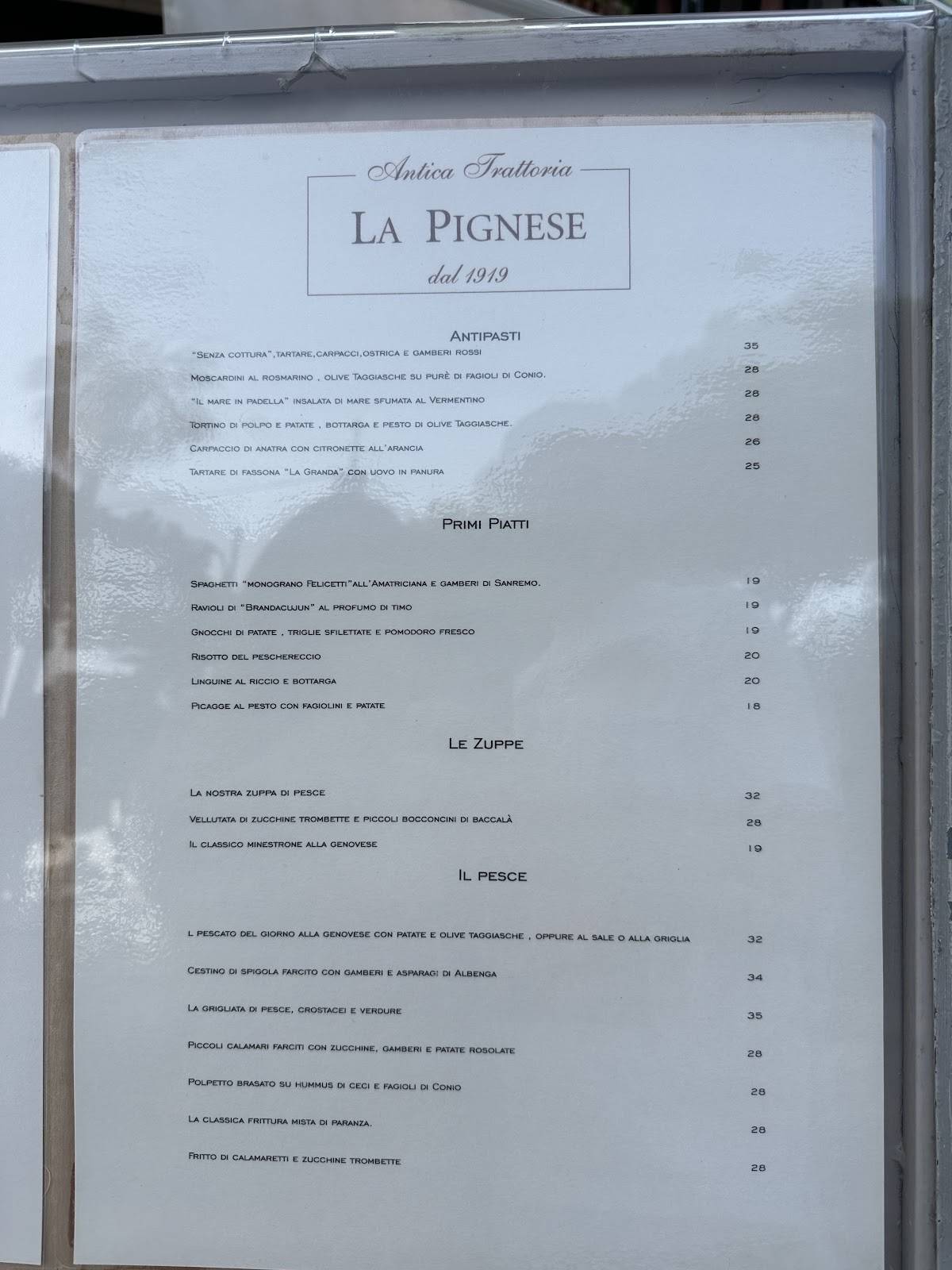Menu di La Pignese 
