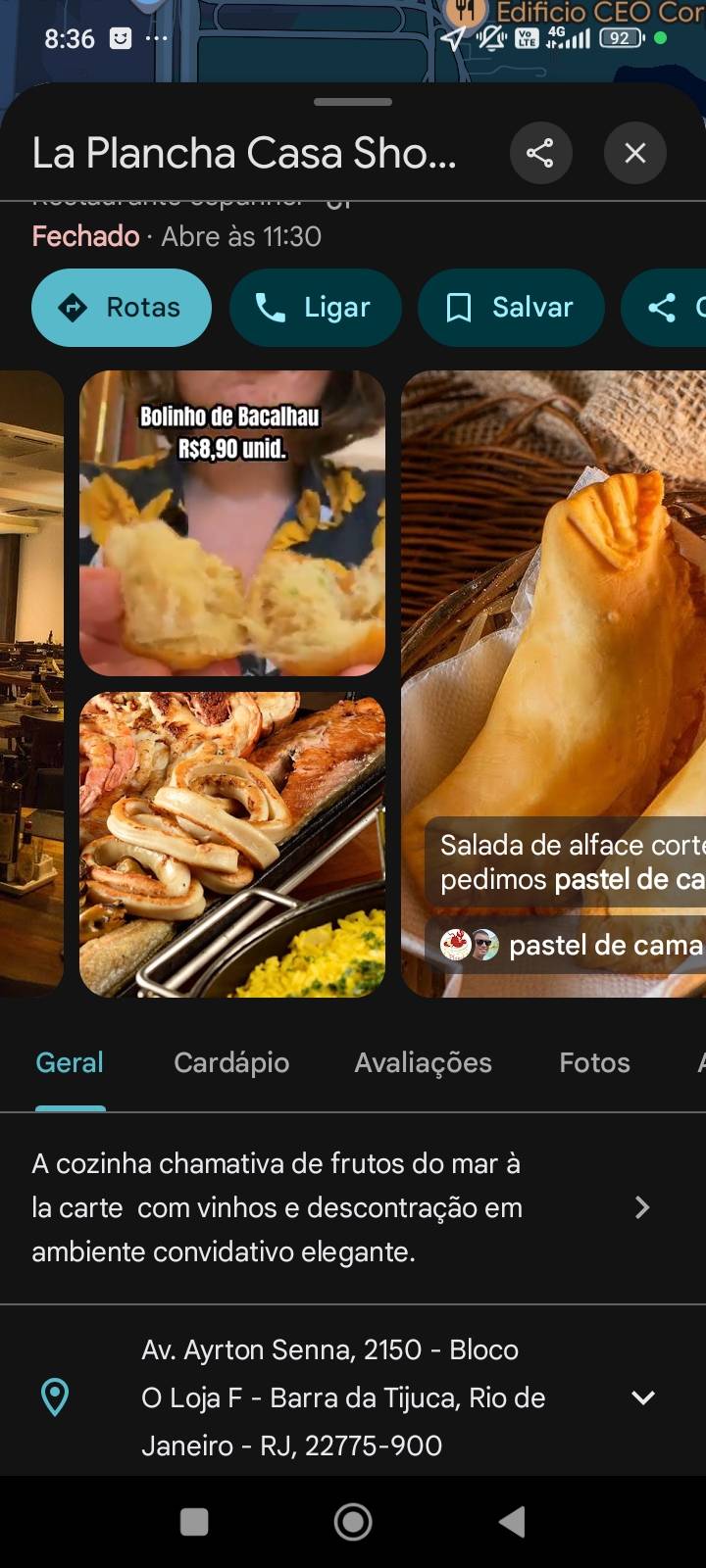 La Plancha Casa Shopping cardápio