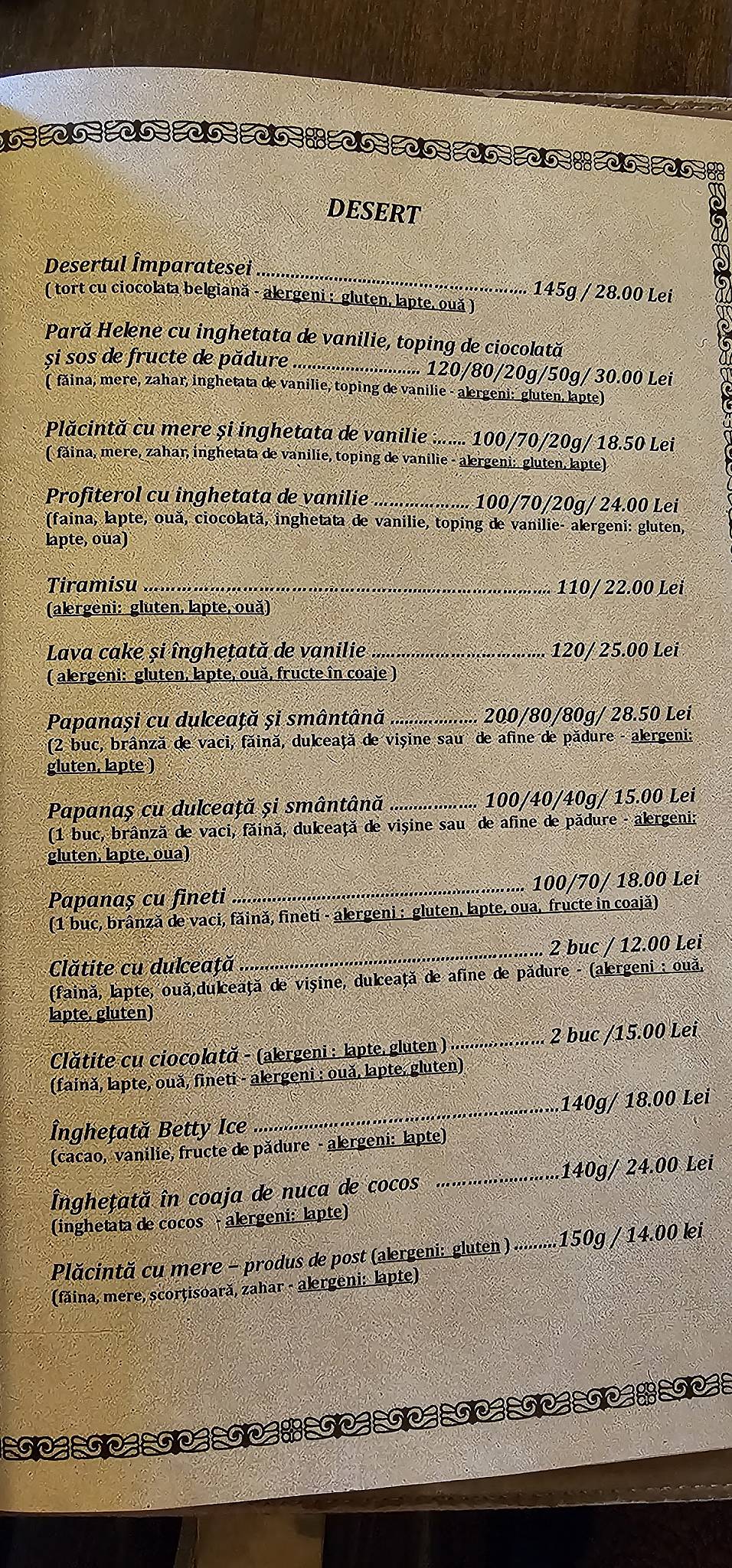 Menu de "La Promenadă" Restaurant