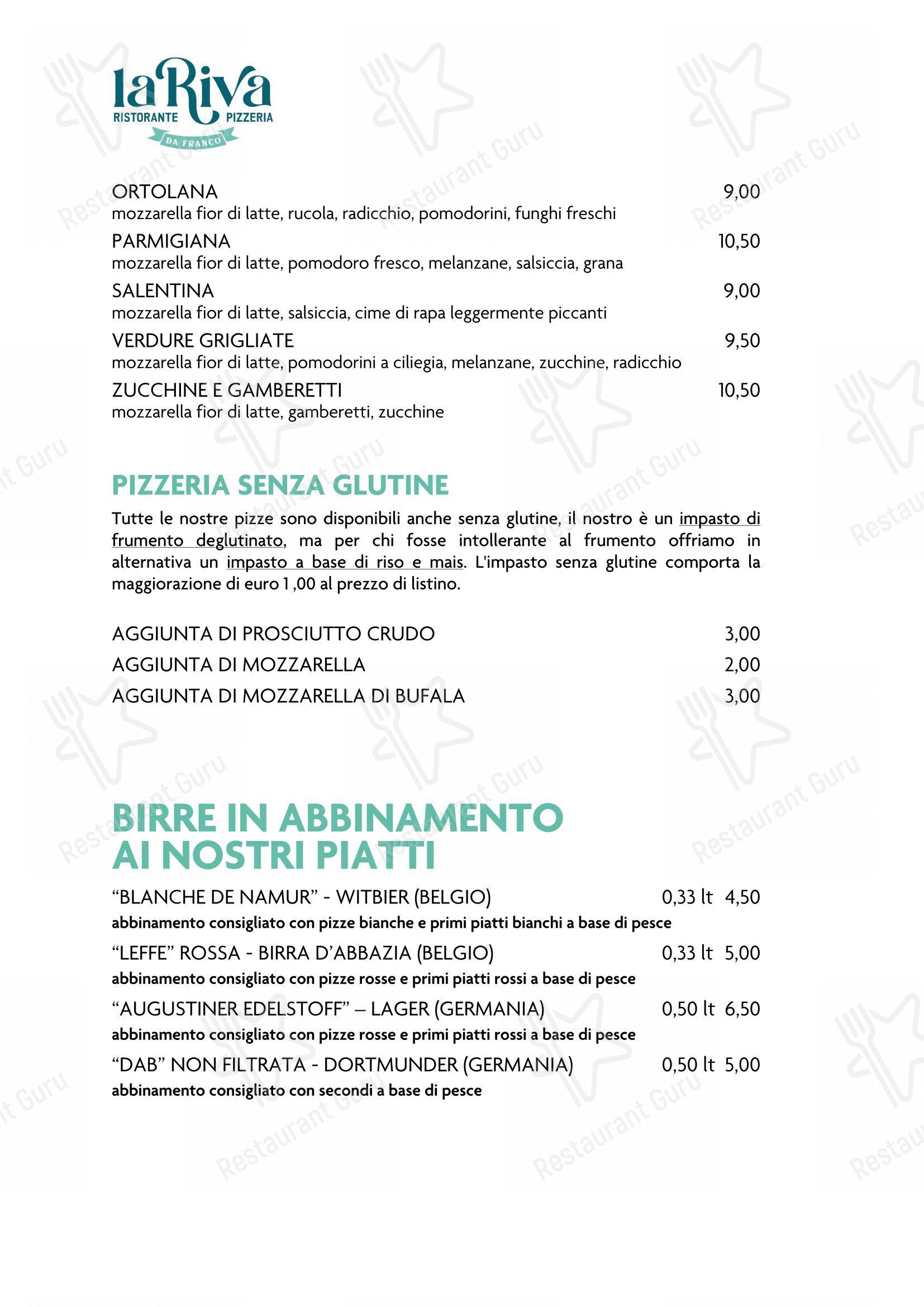 Menu bar per La Riva da Franco pizzeria