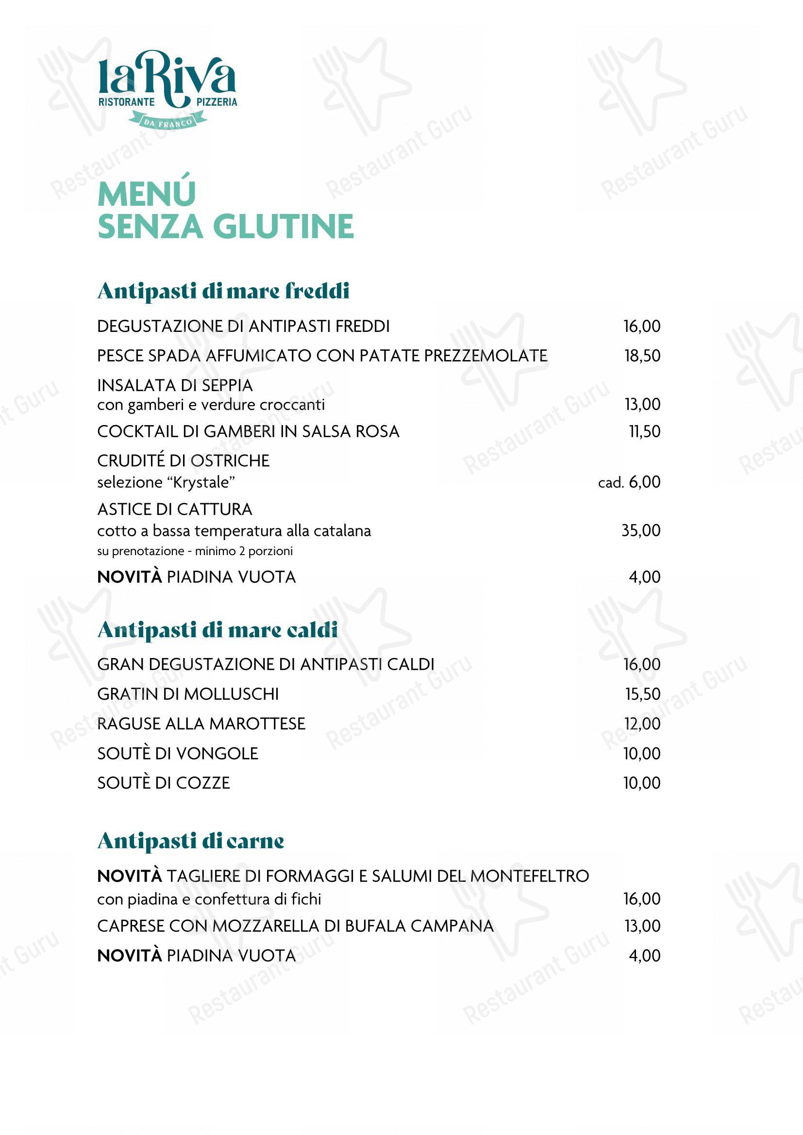 Menu di La Riva da Franco - Menu bar