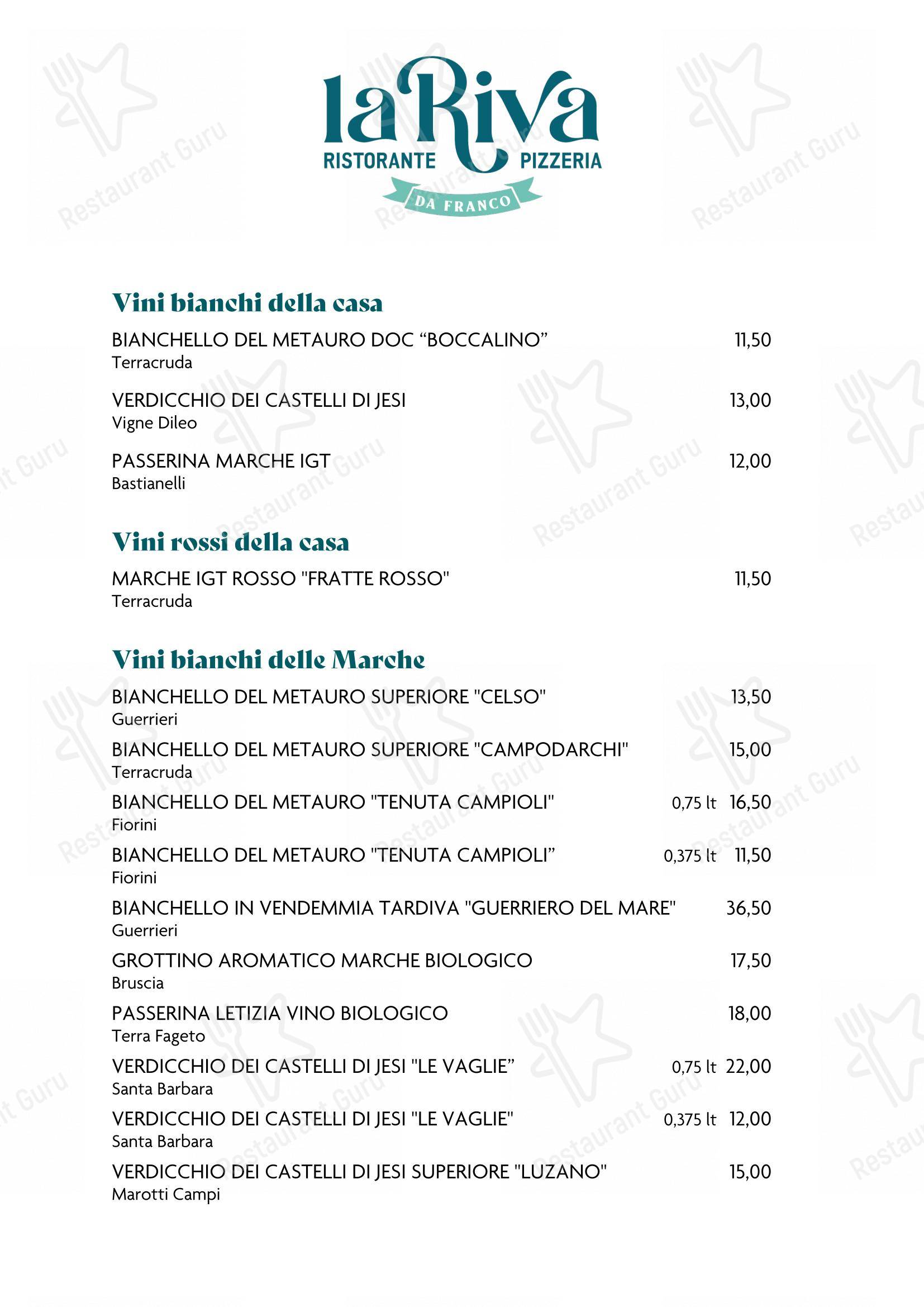 Menu di La Riva da Franco - Основное меню