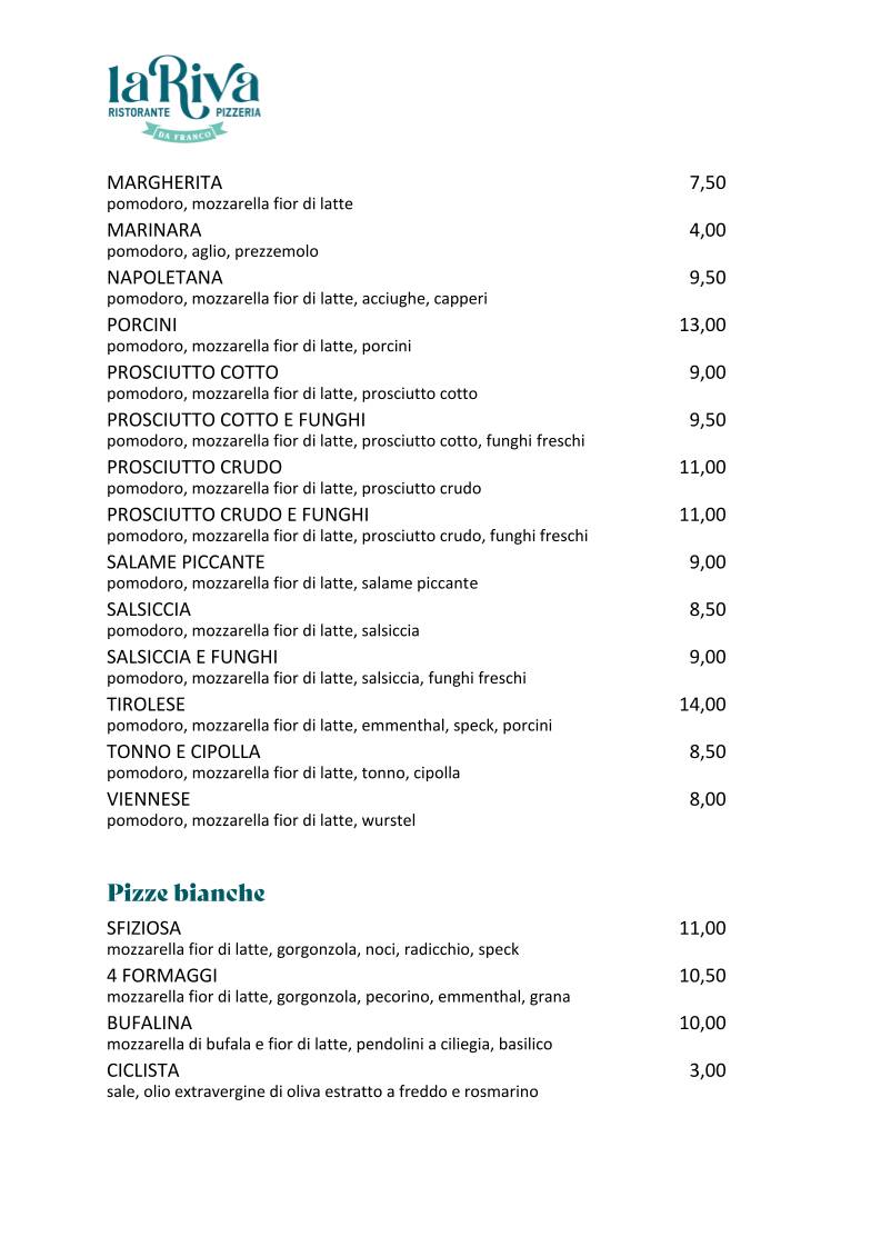Menu di La Riva da Franco 