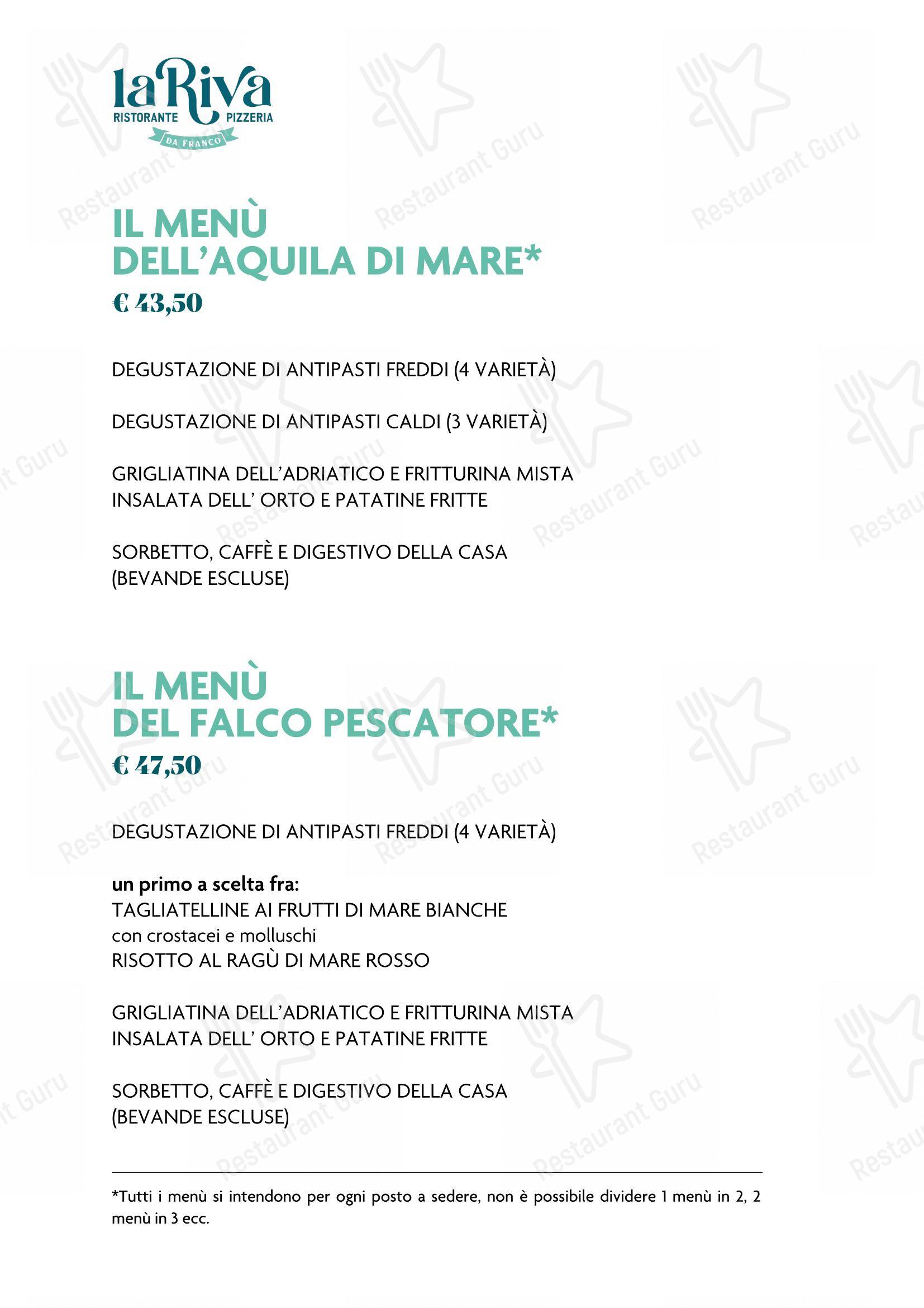 Menu di La Riva da Franco - Menu bar