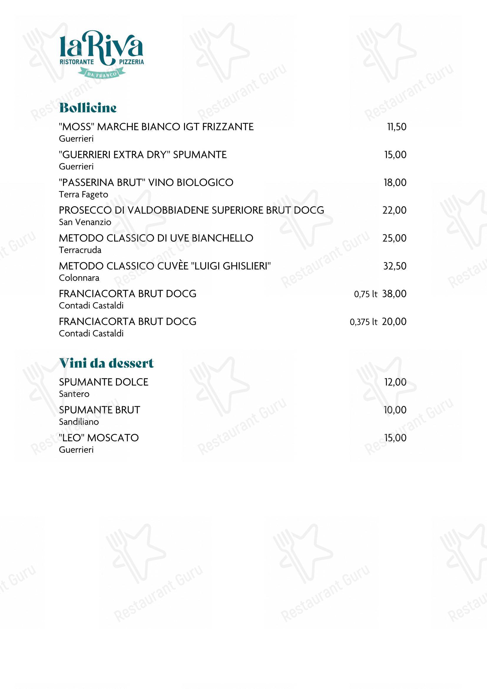 Menu di La Riva da Franco - Основное меню