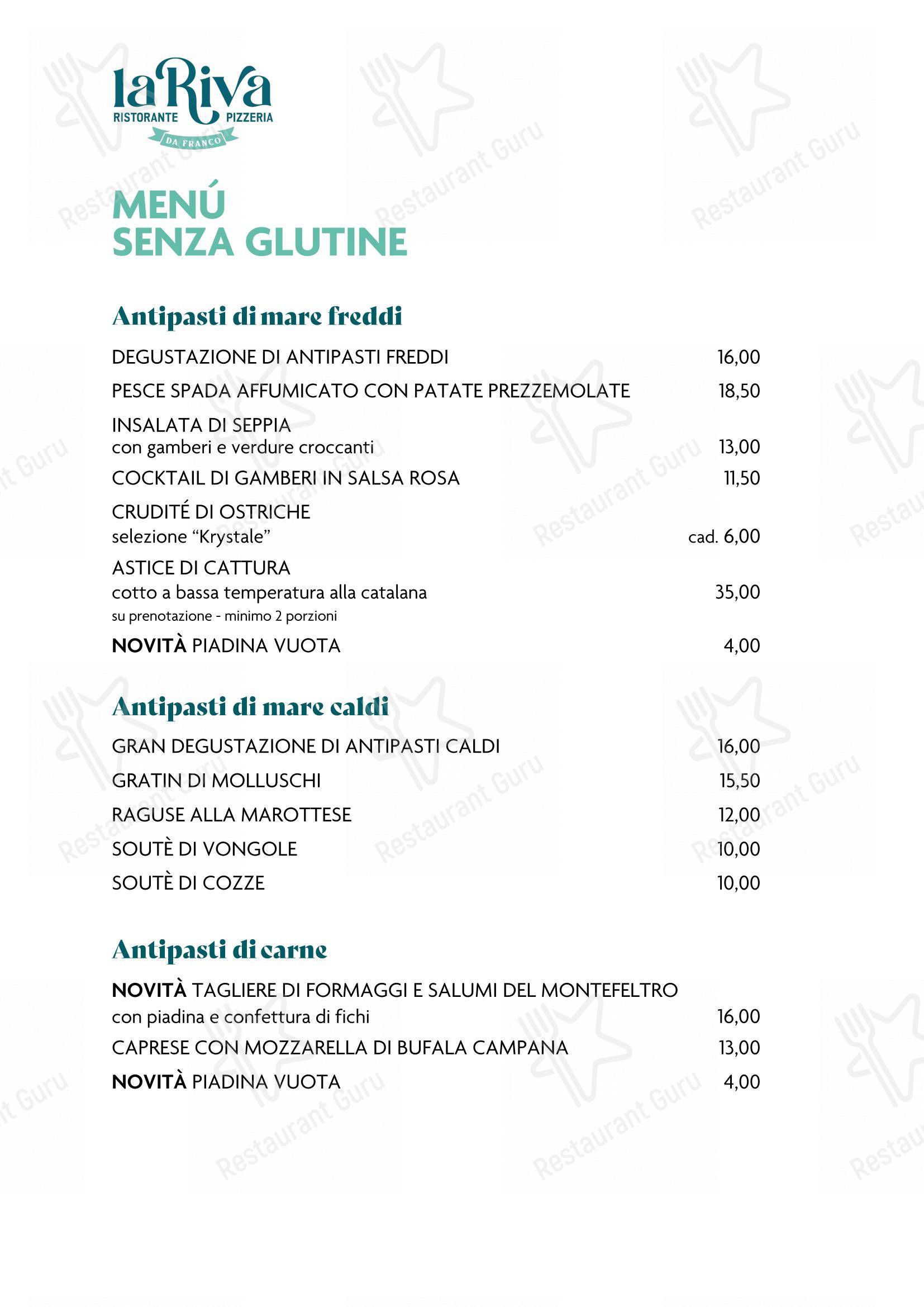 Menu di La Riva da Franco - Ночное меню