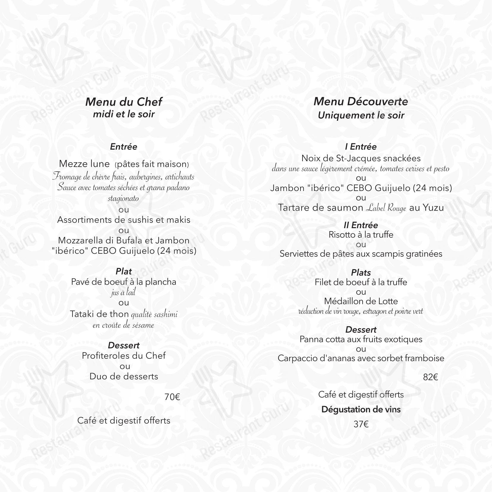 Menu pour La Rusticana dans Hesperange